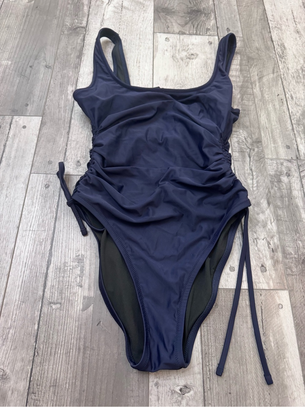 J.Crew Ruched Plunging One Piece Swimsuit Women Navy Blue 10